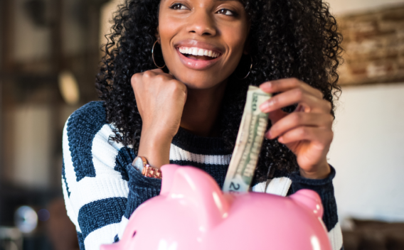 A woman saving money for the future.